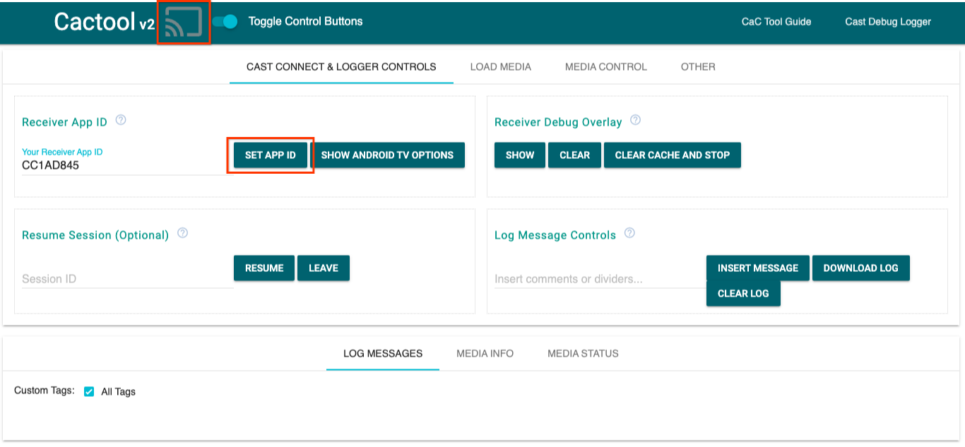 命令和控制 (CaC) 工具的“Cast Connect & Logger Controls”标签页图片