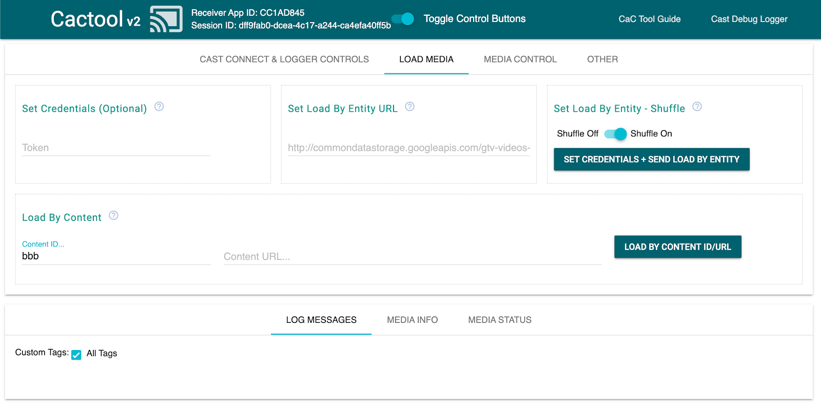 指令和控制 (CaC) 工具的「Load Media」分頁圖片