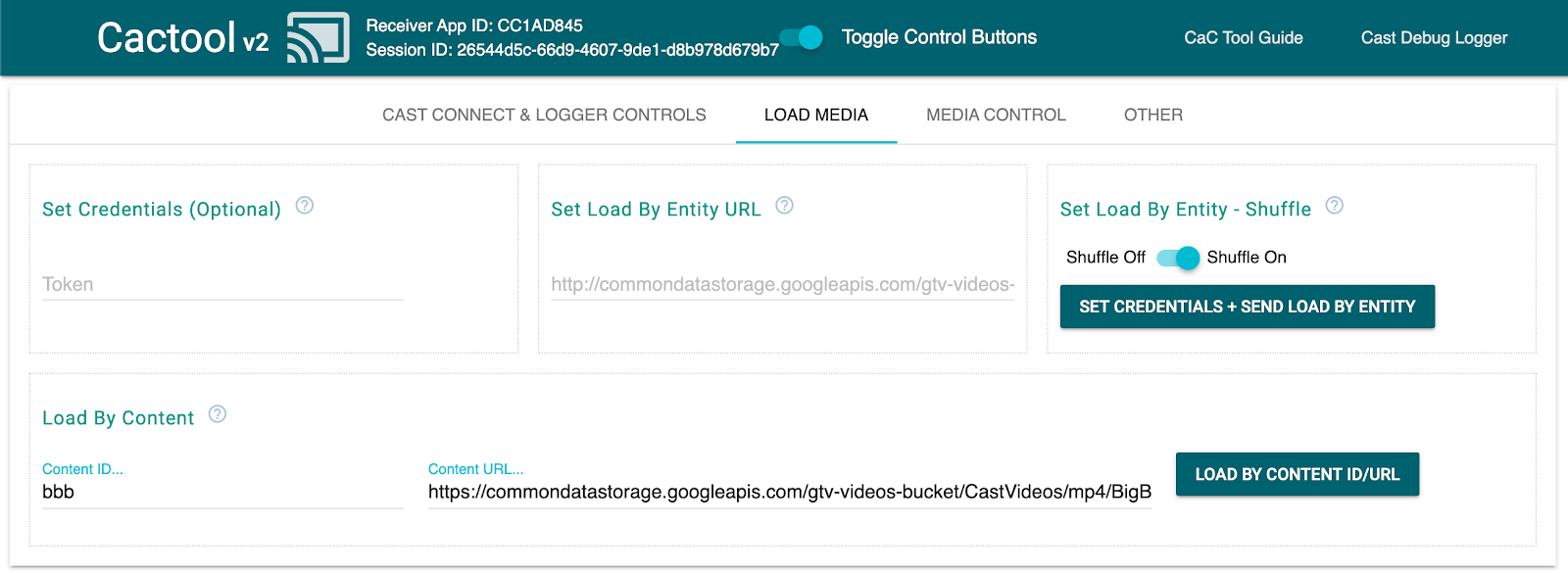指令和控制 (CaC) 工具的「Load Media」分頁圖片