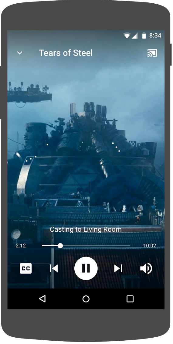 Android 휴대전화에서 재생 중인 동영상 위에 오버레이된 컨트롤러가 표시된 동영상 삽화
