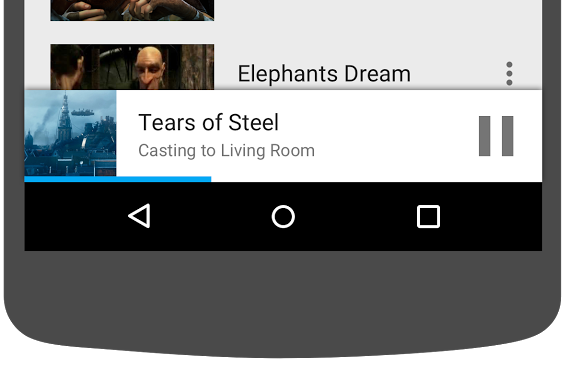 Cast Video アプリのミニプレーヤーが表示されている Android スマートフォンの下部のイラスト