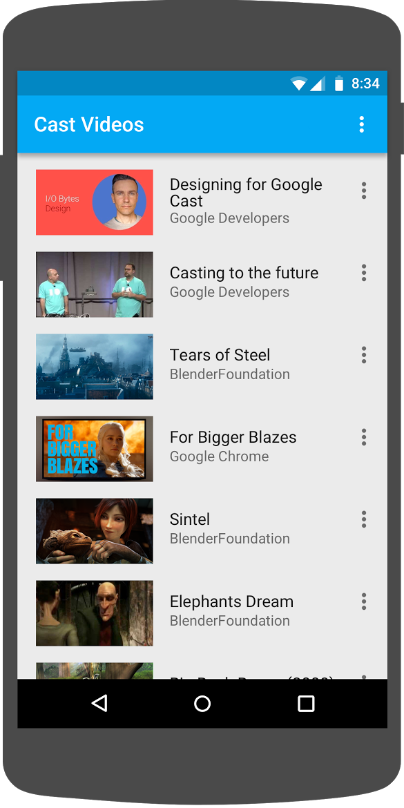 运行“Cast Videos”应用的 Android 手机的插图