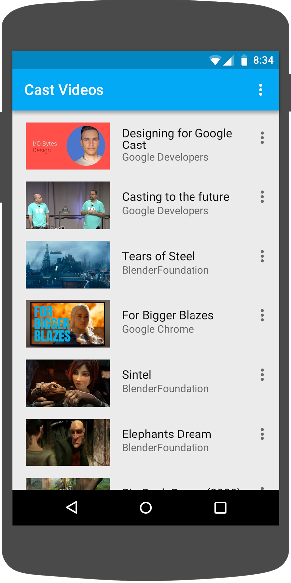 ภาพโทรศัพท์ Android ที่เรียกใช้แอป "แคสต์วิดีโอ"