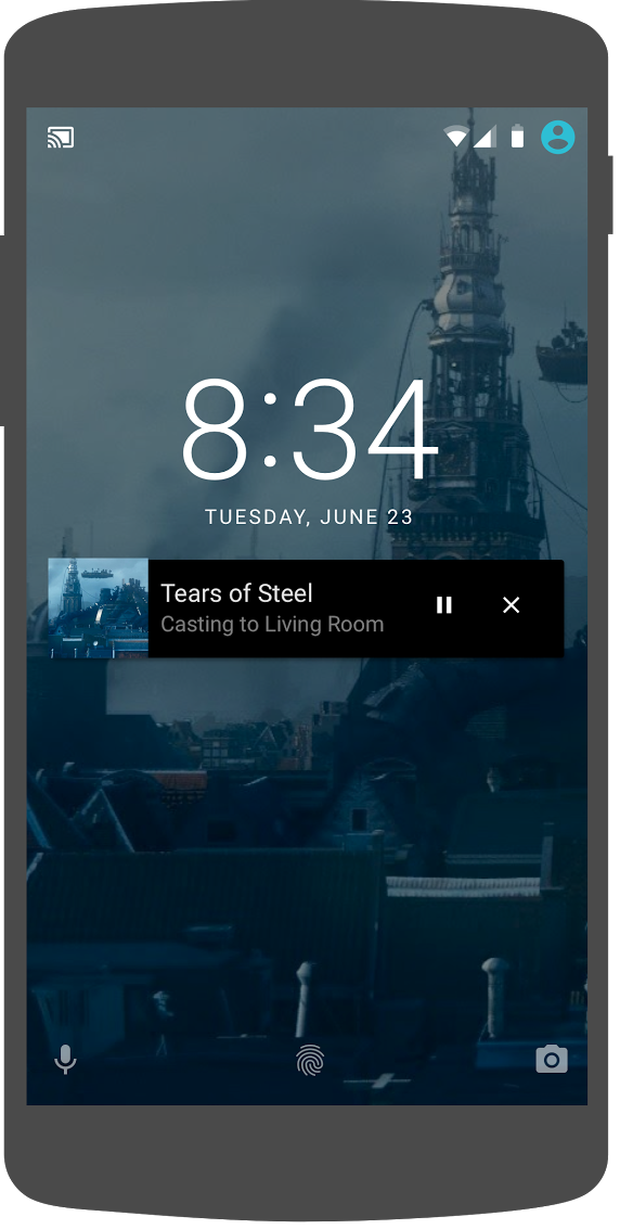 صورة توضيحية لهاتف Android يعرض عناصر التحكّم في الوسائط على شاشة القفل