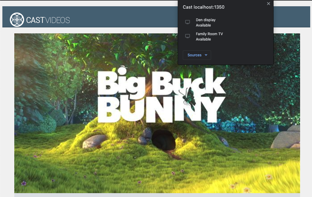 Immagine di un'app compatibile con Google Cast con il menu di selezione del dispositivo di trasmissione