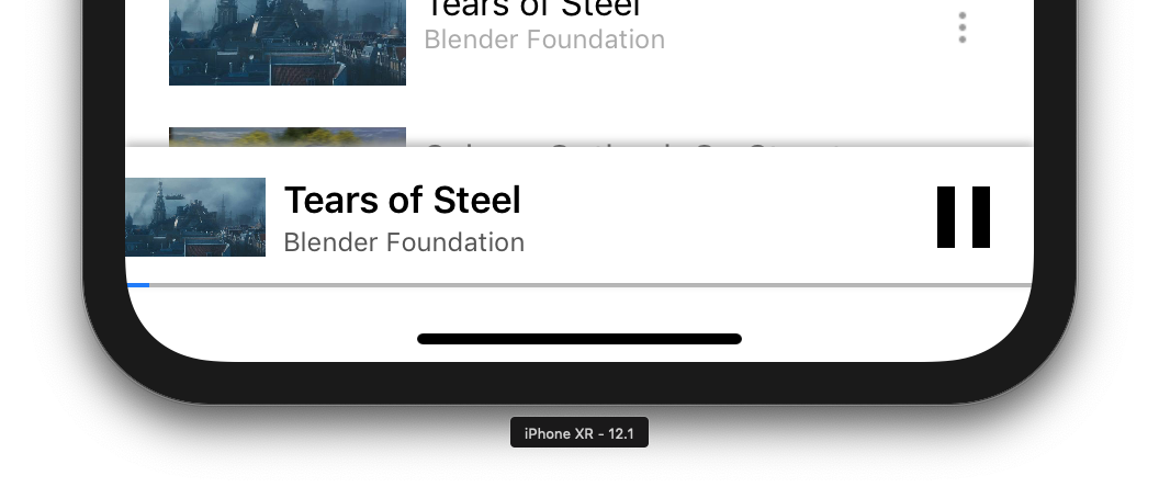 Illustration de la partie inférieure d'un iPhone exécutant l'application CastVideos, en se concentrant sur la mini-télécommande