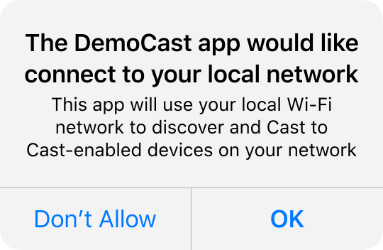Cast Yerel Ağ Erişimi izinleri iletişim kutusu resmi