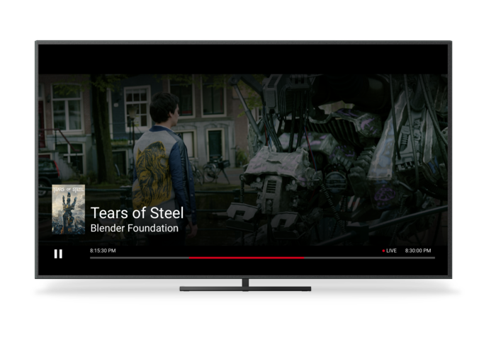 Una TV che mostra l'UI in diretta di Chromecast per lo scenario 7 con ora orologio