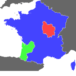 מפת צרפת, עם הדגשה של שני מחוזות.