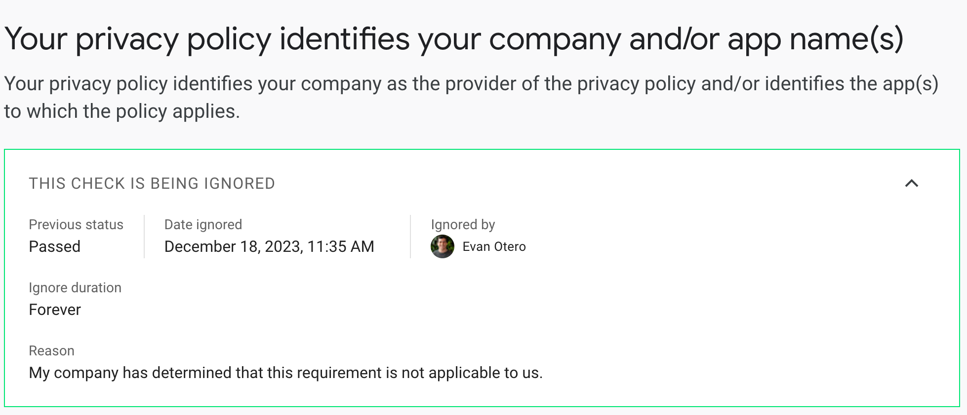 ignore checks info card