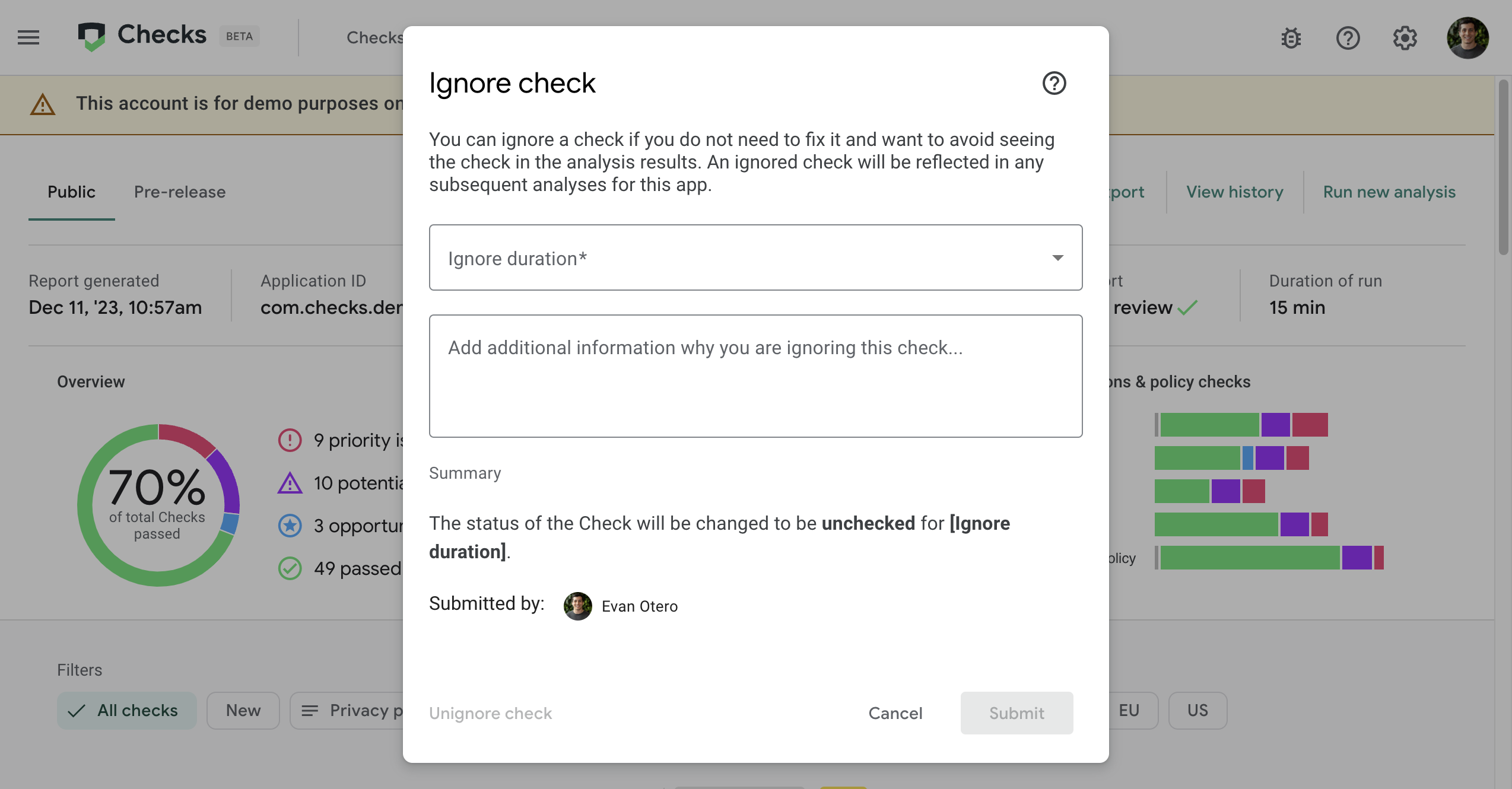ignore checks UI
