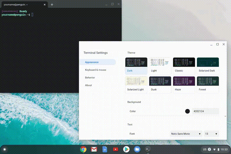 Access Terminal settings by right-clicking the Terminal icon.