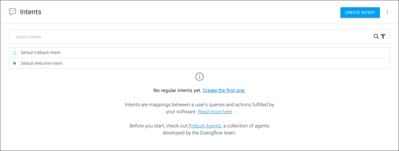 Figure 1: Dialogflow Console (Intents screen)