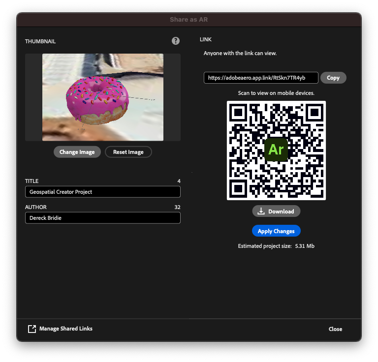 แชร์เป็นหน้าต่าง AR