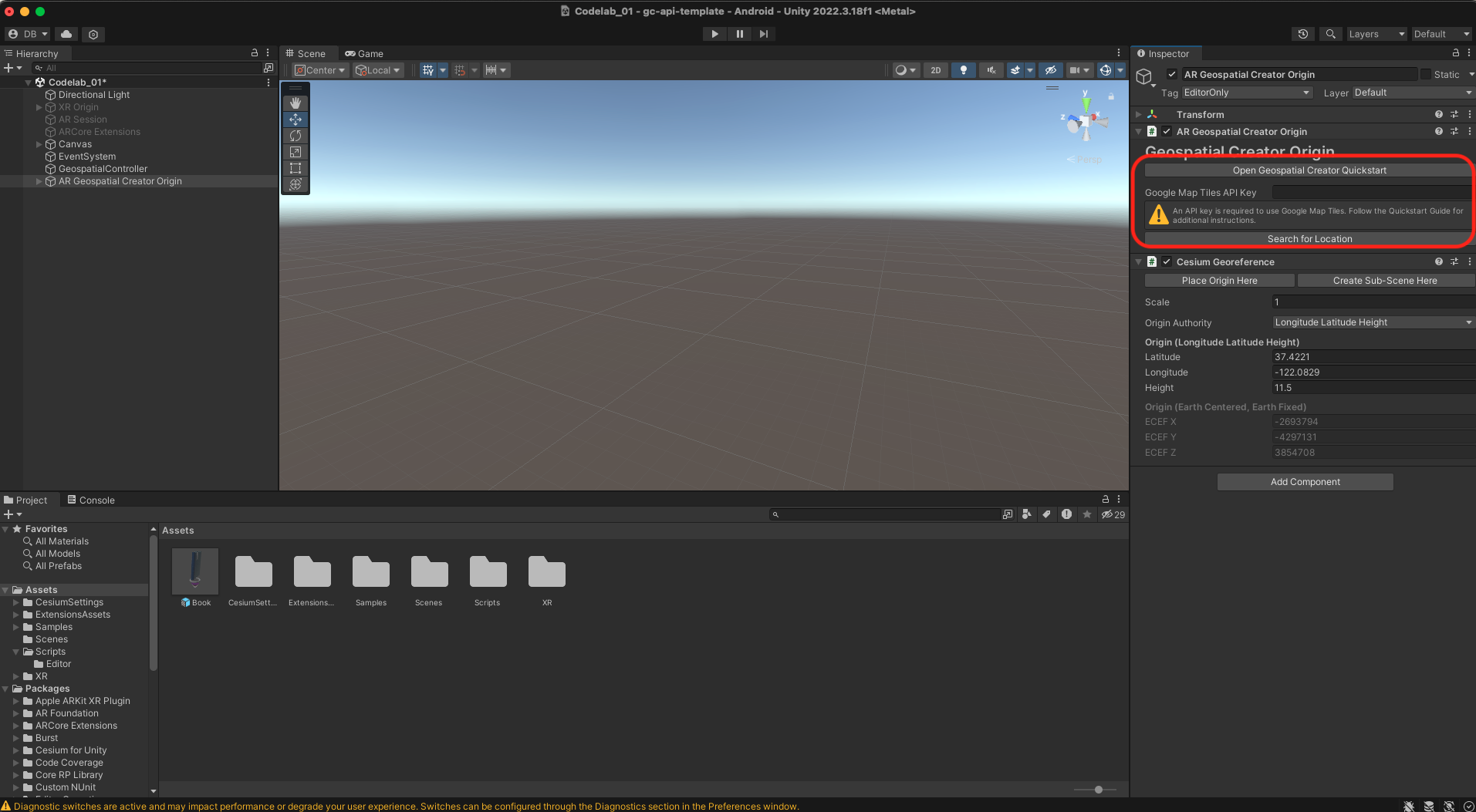 将 API 密钥插入到 Geospatial Creator Origin 中