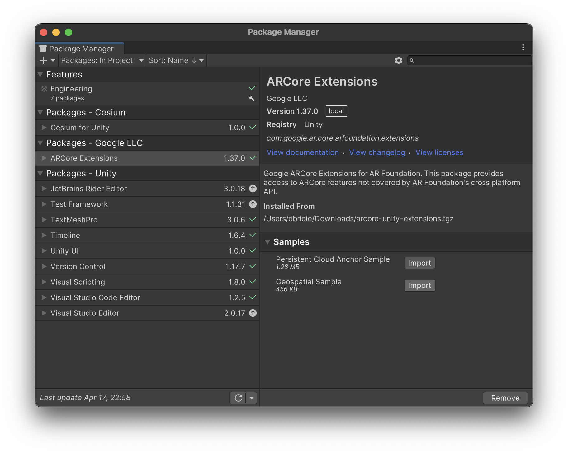 Paketmanager-Fenster