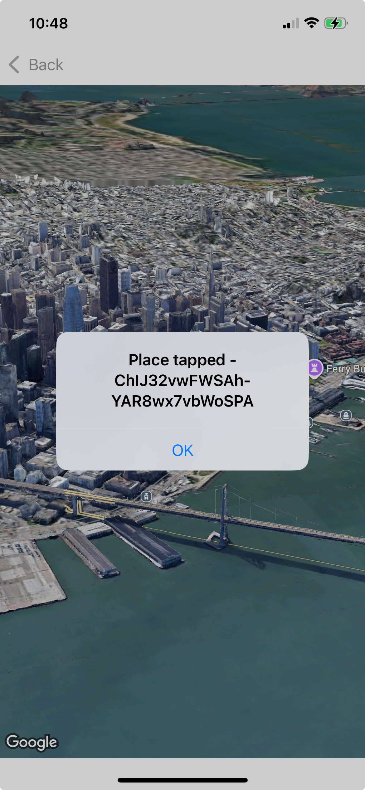 Map showing a pop up window with a Place ID