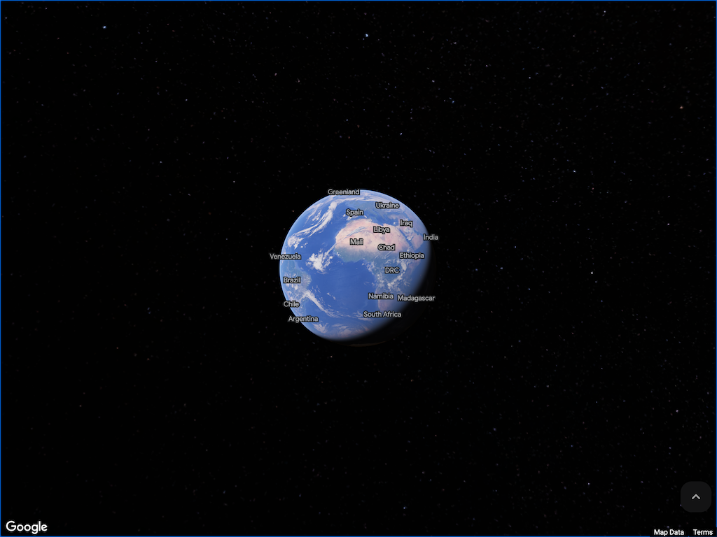 Globe view. “Image showing the globe as it is set up initially.