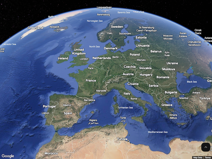 Europe view. “The globe centered on Europe.