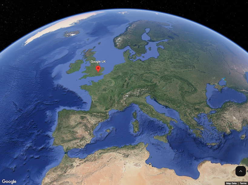 "Um globo com um marcador mostrando a etapa concluída.