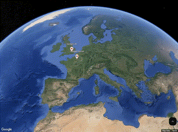 Fly to and around Google France. “Animation showing a click and fly to and around Google France.
