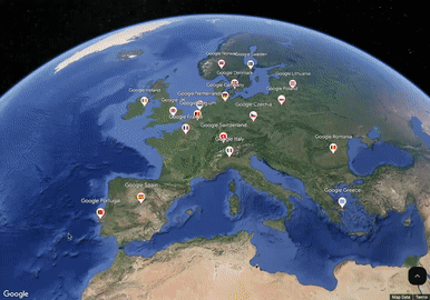 “Animación de un vuelo entre oficinas y alrededor de ellas en España y Suecia.