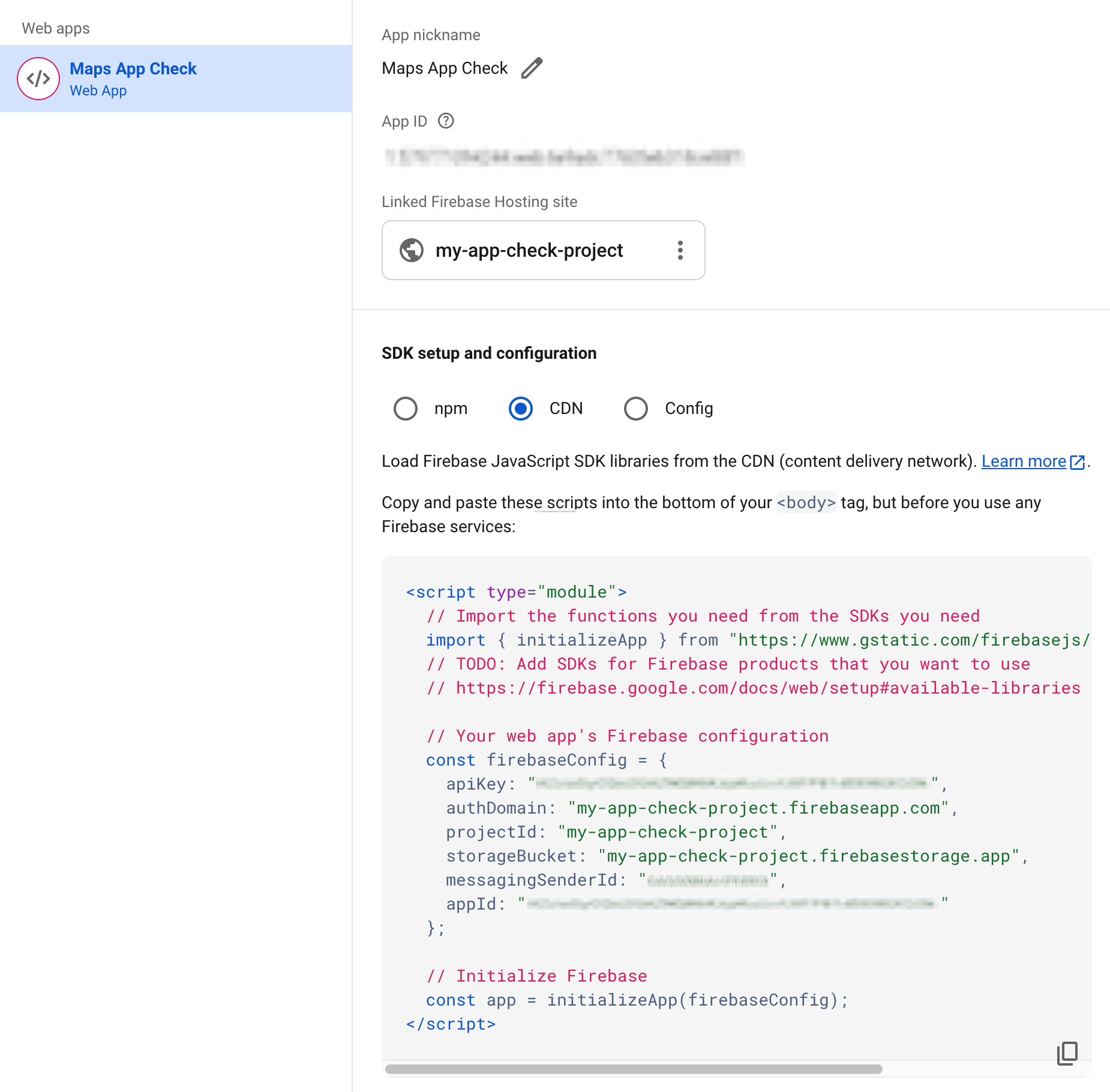 Firebase uygulama yapılandırma ayarları.
