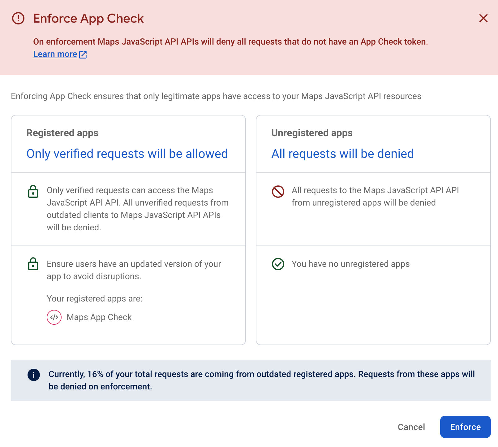 Image showing enforcement dialog.