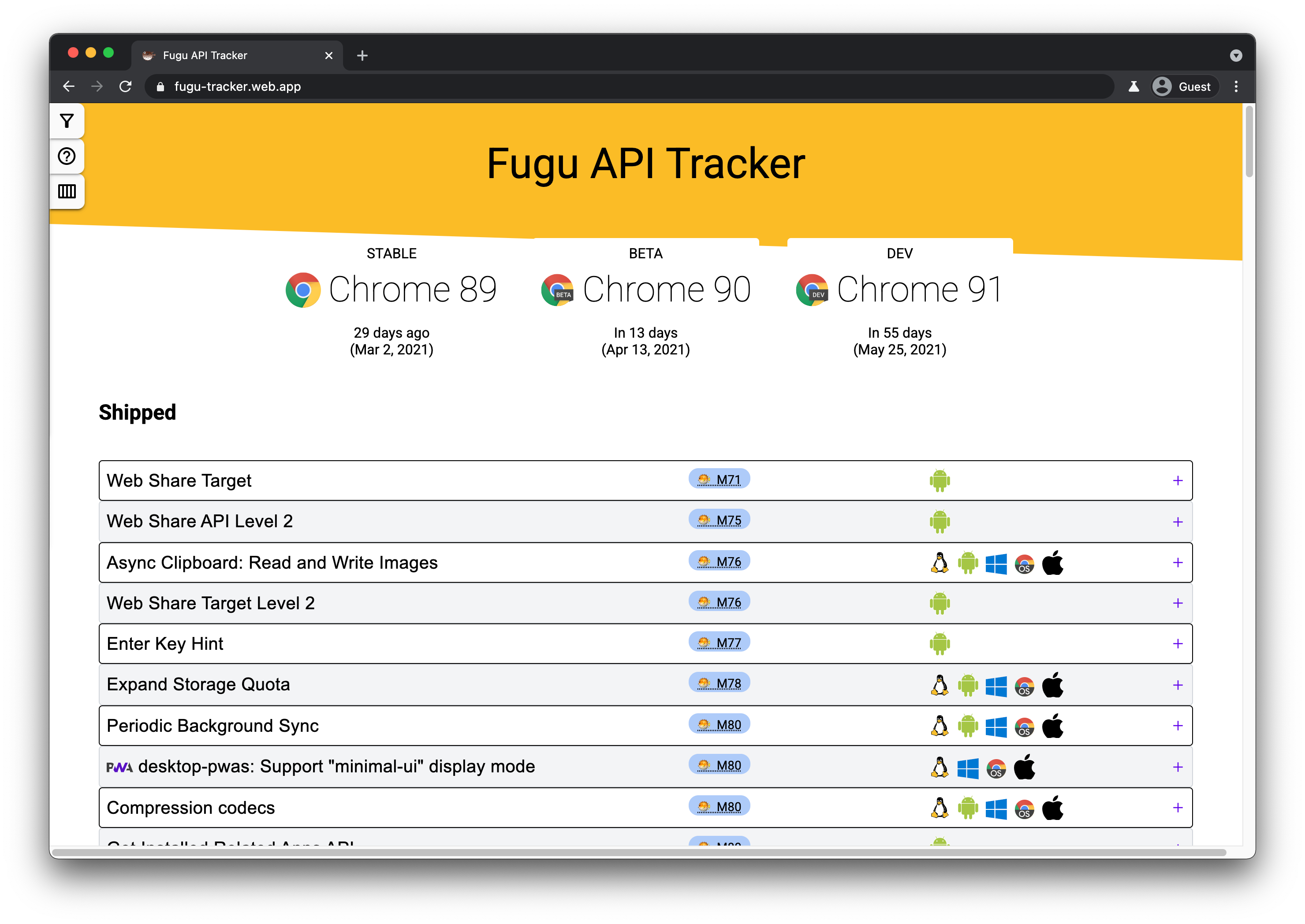 Situs pelacak Fugu API