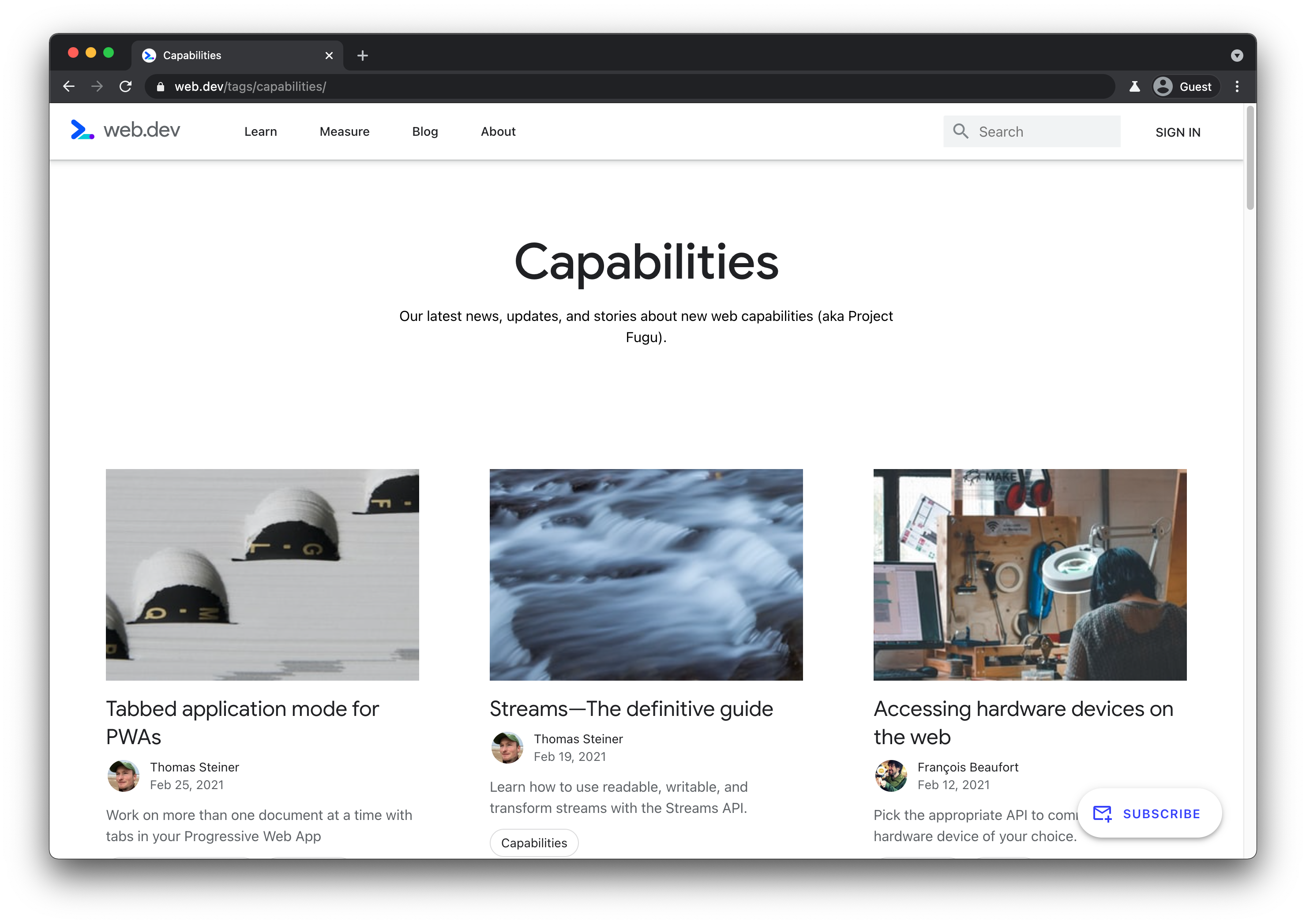 यह web.dev साइट के “Capabilities” सेक्शन का लैंडिंग पेज है.
