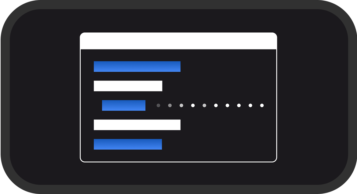 Dark UI with blue and white blocks and input field with arrow