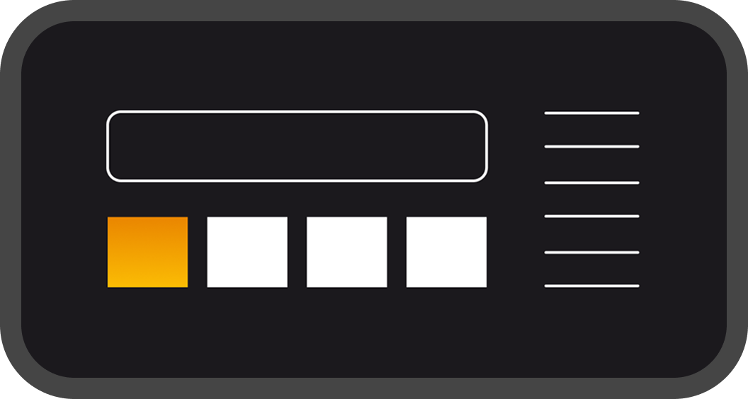 Dark UI with input box, orange square, and white blocks