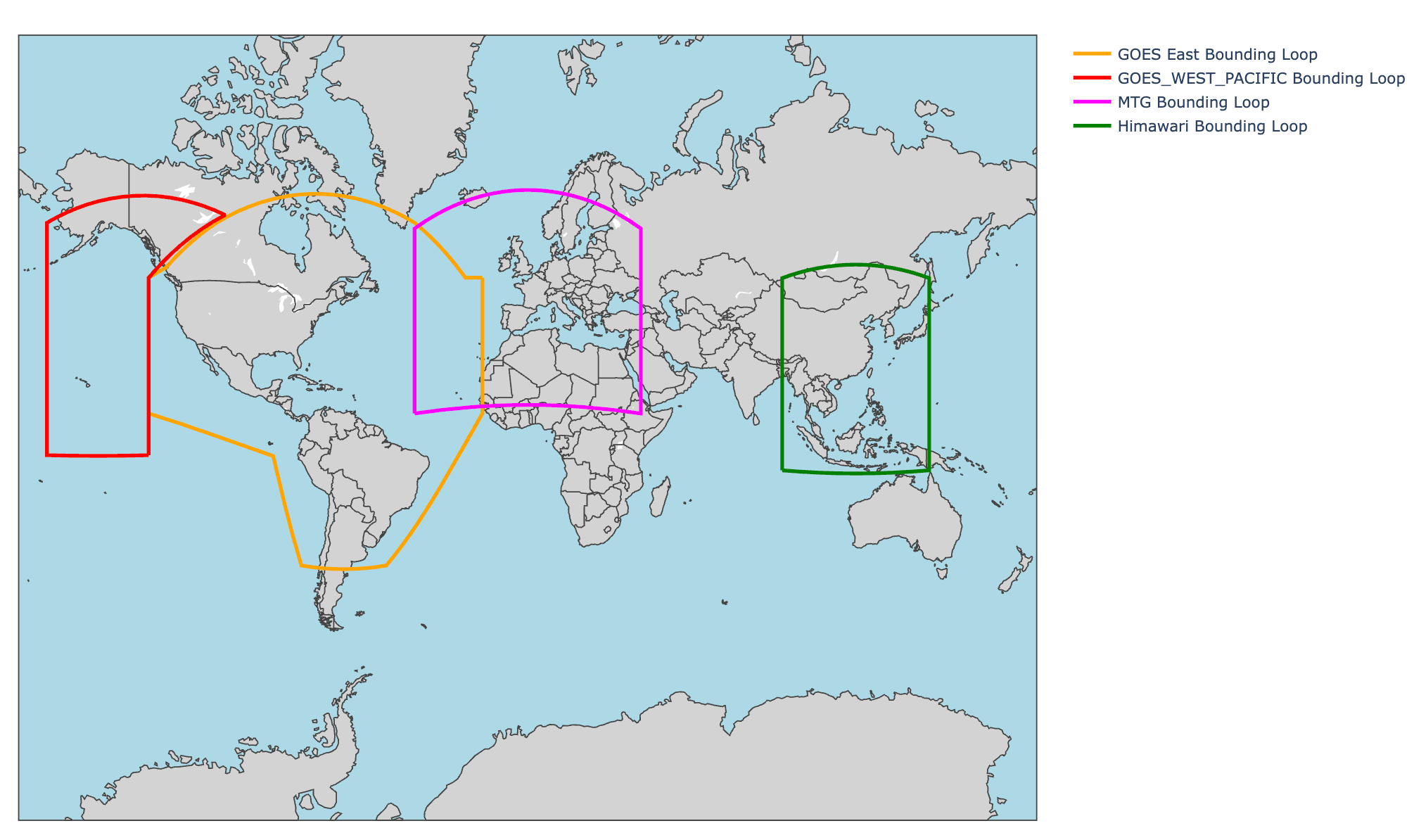 Satellite coverage bounding boxes (flat mercator view)