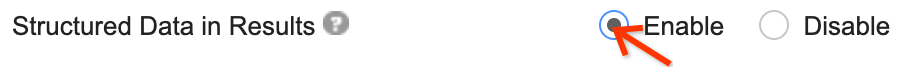 Screenshot dell'attivazione dei dati strutturati
