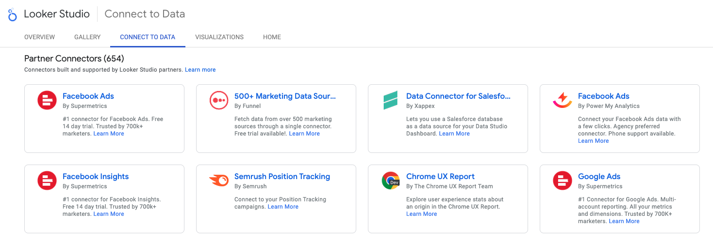 Data Studio connector gallery