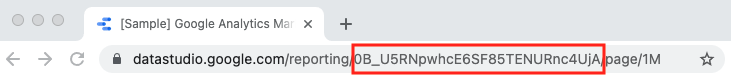 Browser address bar showing the URL of a Data Studio report.
            Report ID is highlighted.