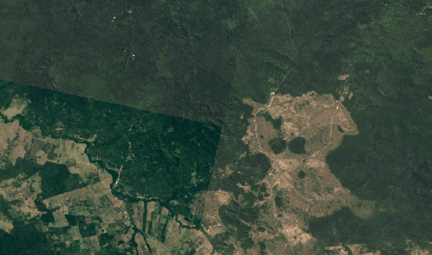 Visible seams and color/brightness differences at the boundaries of three overlapping satellite images.