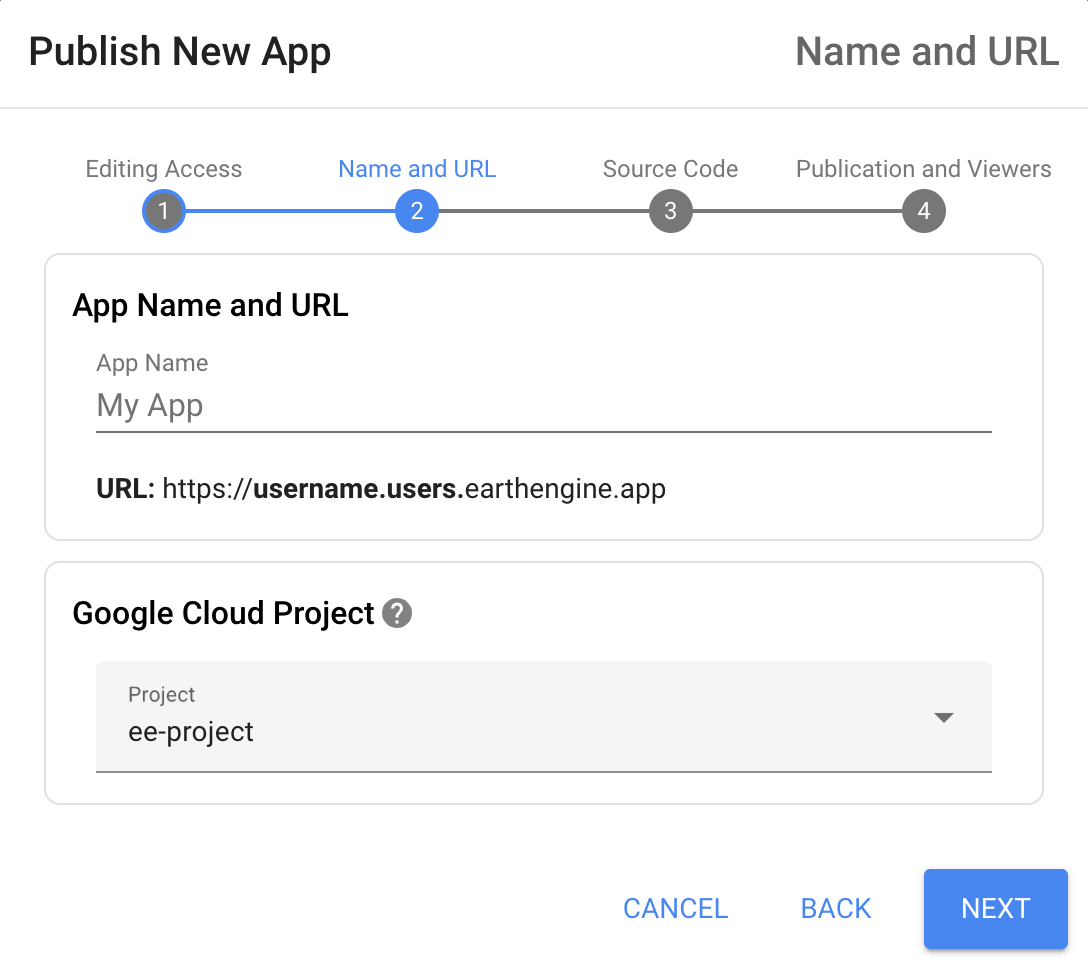 Publica una app, un nombre y una URL