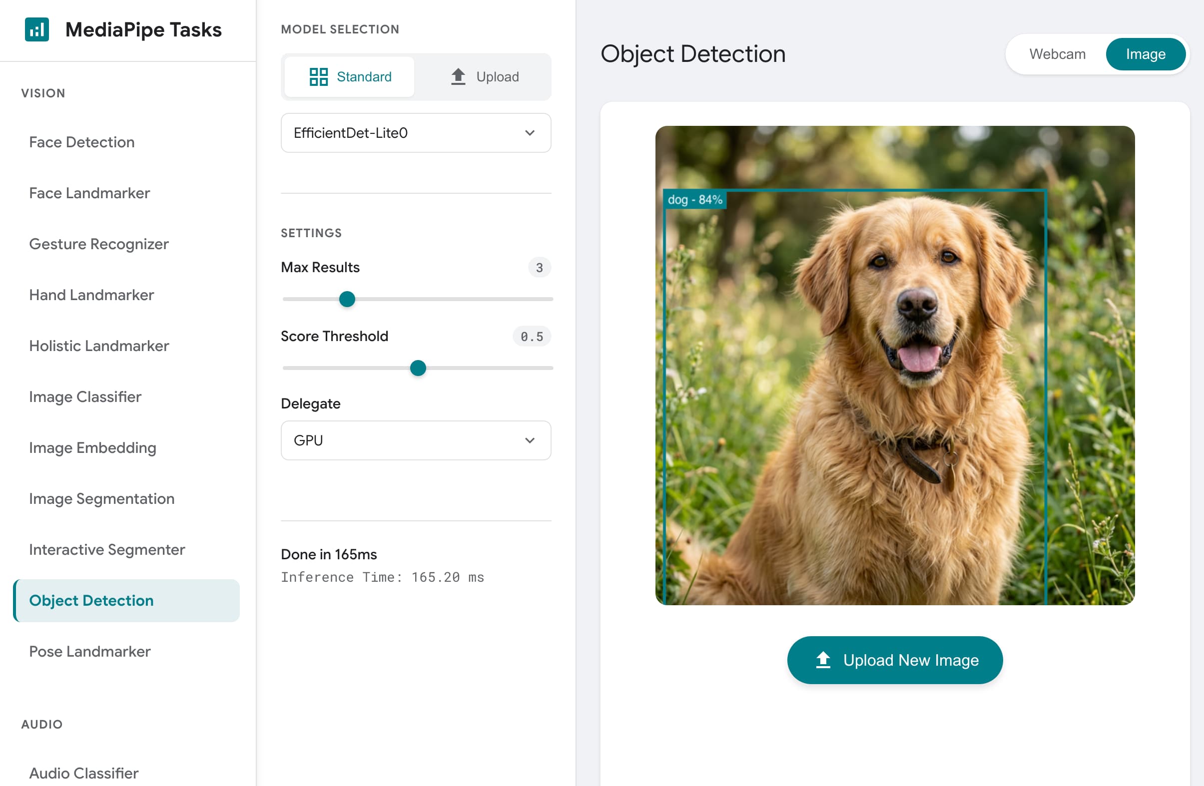 MediaPipe Studio web application screenshot