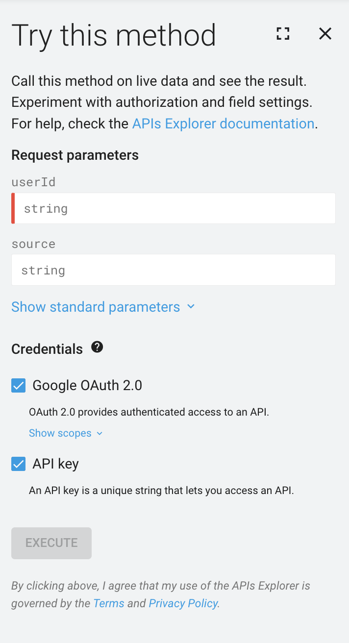 החלונית הצדדית של APIs Explorer ל-Google Books API