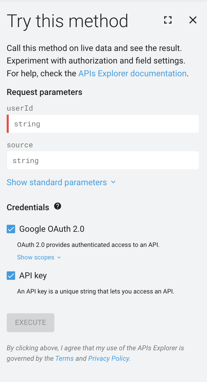 Panneau latéral API Explorer pour l'API Google Livres