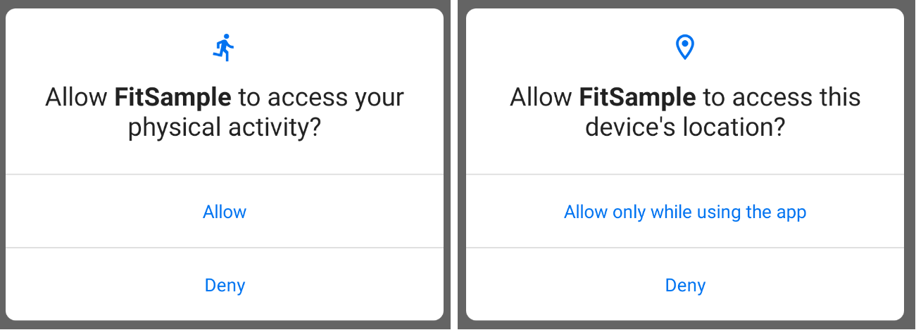 דוגמה למסך ההסכמה להרשאות ב-Android