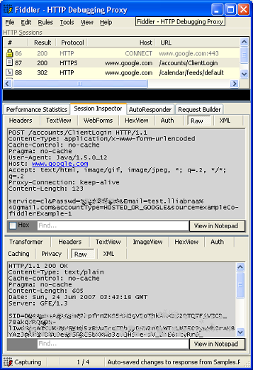 Captura de tela do Fiddler