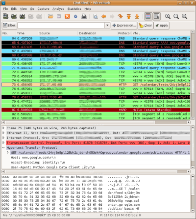 Captura de tela do Wireshark