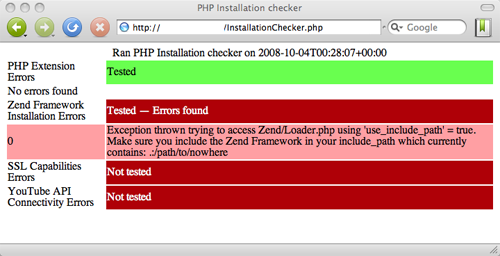 Capture d'écran du résultat du vérificateur d'installation PHP