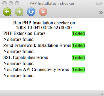 צילום מסך של הפלט של בדיקת ההתקנה של php