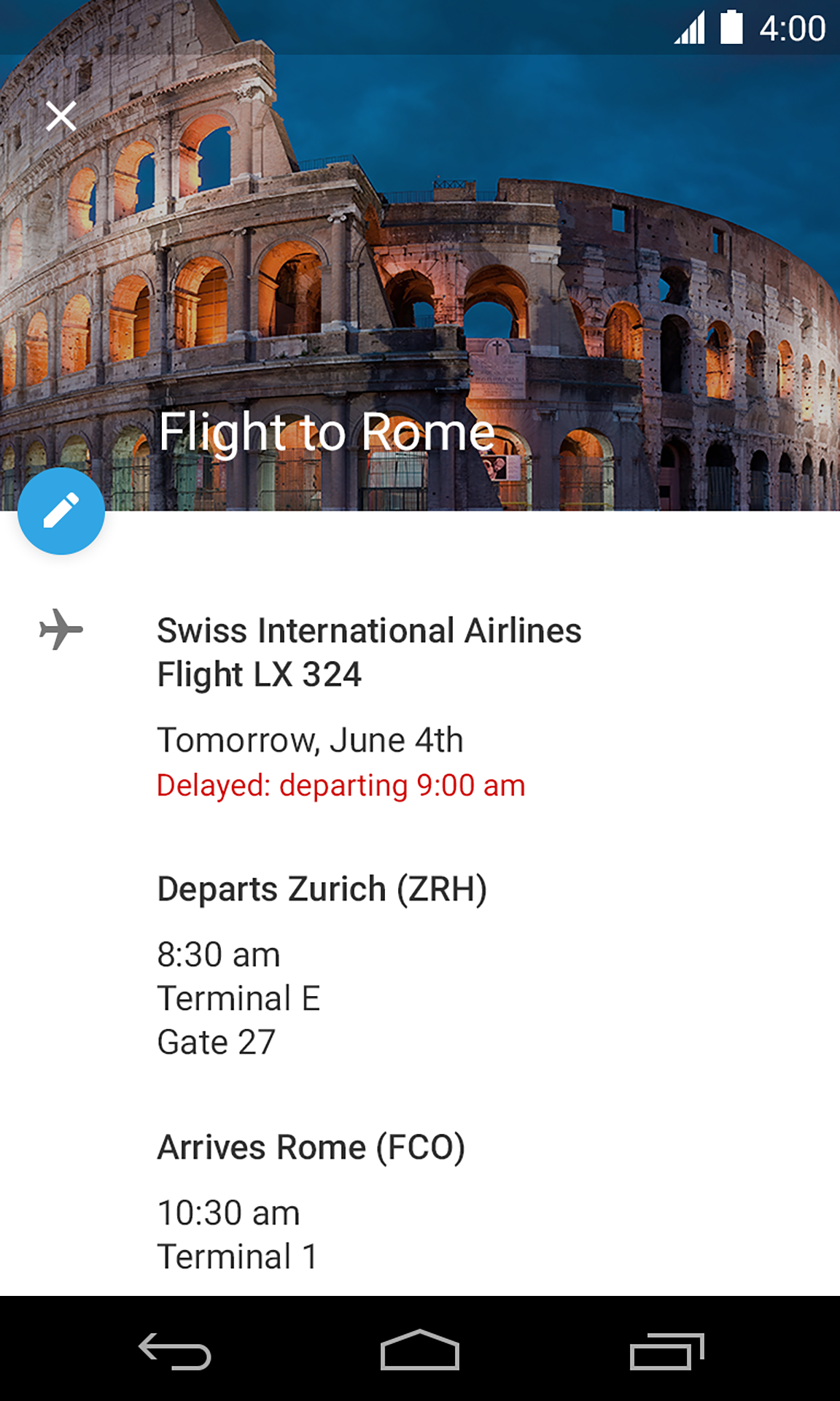 Flight Event in Google Calendar