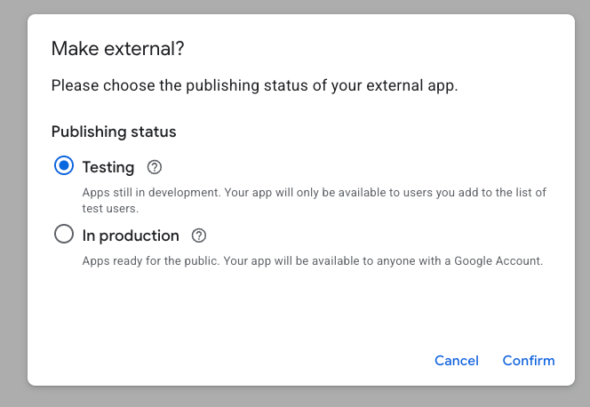 Workspace publish dialog