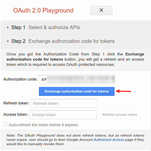 Jeton d'authcode de l'environnement de test