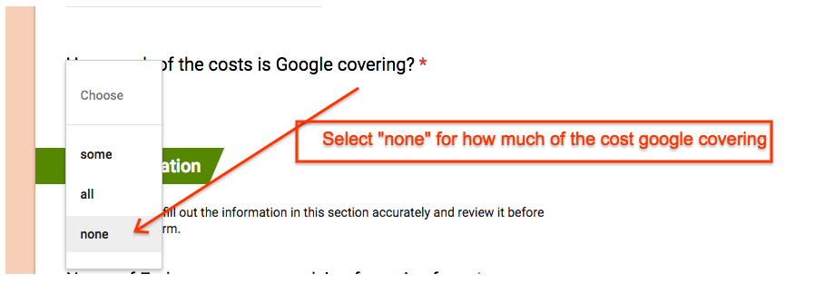 对于此问题，Google 承担的费用请选择“无”